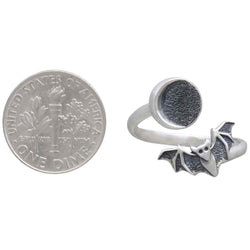 Sterling Silver or Bronze Adjustable Moon and Bat Ring: Bronze