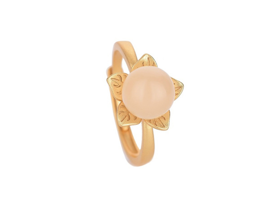 Jade Ball on Golden Flower Open Ring