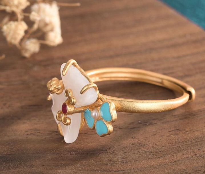 Butterfly Kiss Jade Open Ring