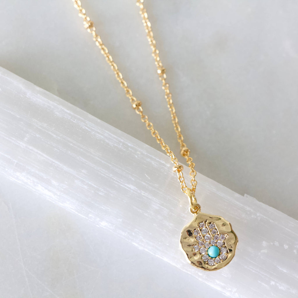 Turquoise and CZ Hamsa Necklace
