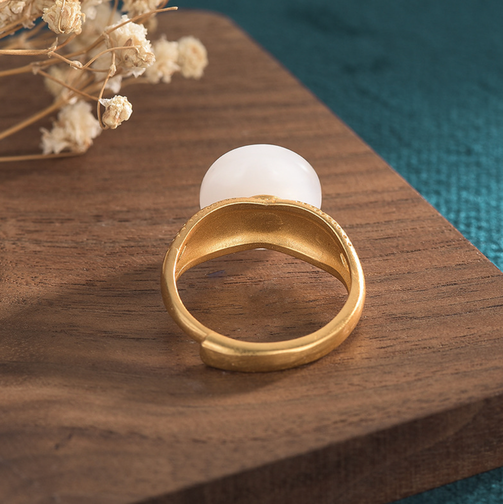 Green Lotus Jade Open Ring
