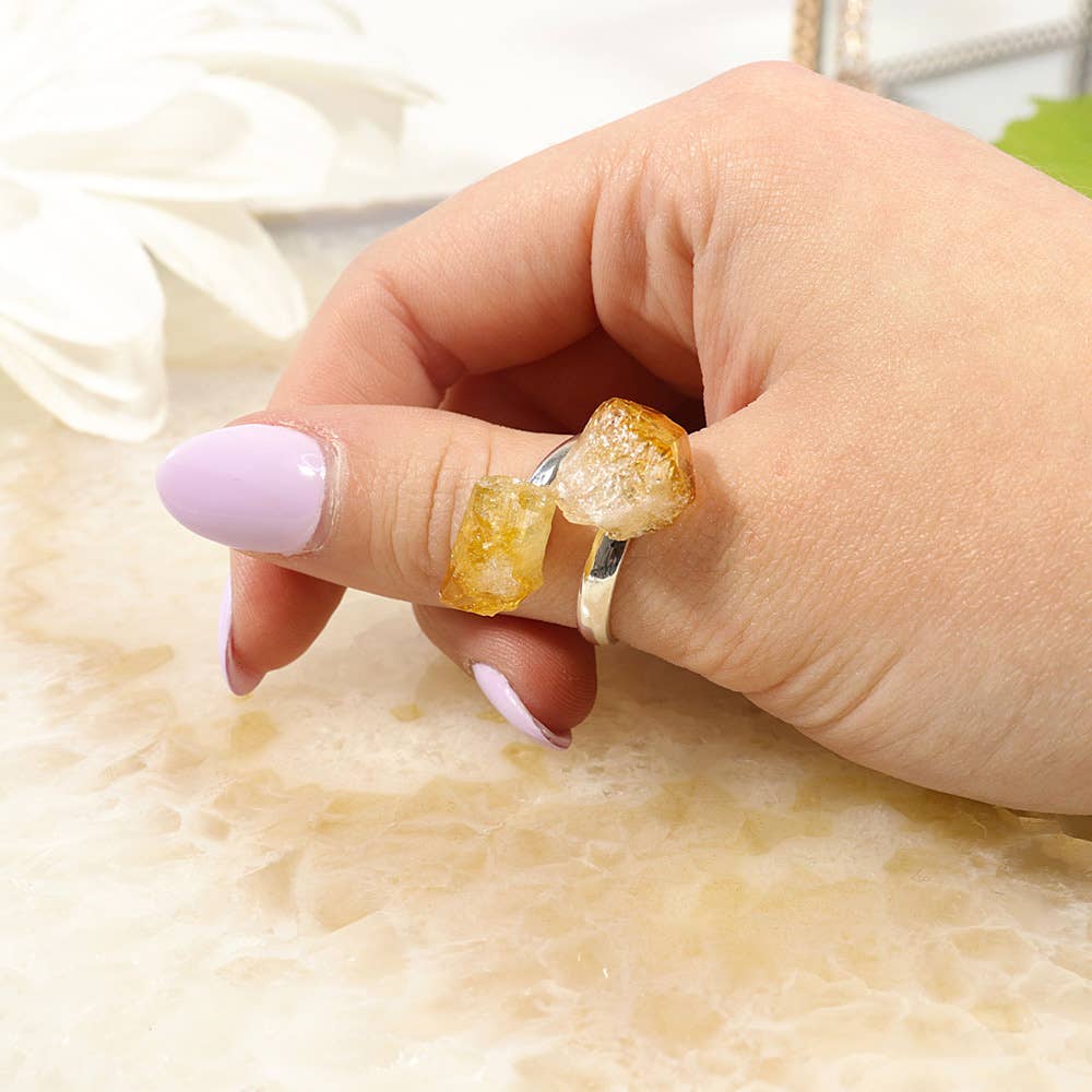 Citrine Ring (Adjustable) - Citrine Point Silver Plated