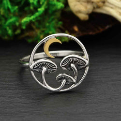 Sterling Silver Mushroom Ring with Bronze Moon: 10