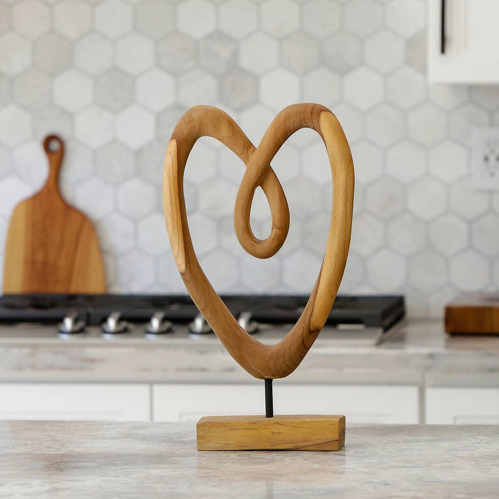 Teak Knotted Heart on Stand - 16