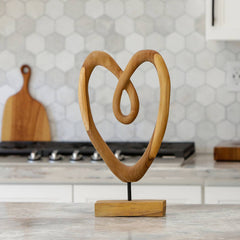 Teak Knotted Heart on Stand - 16