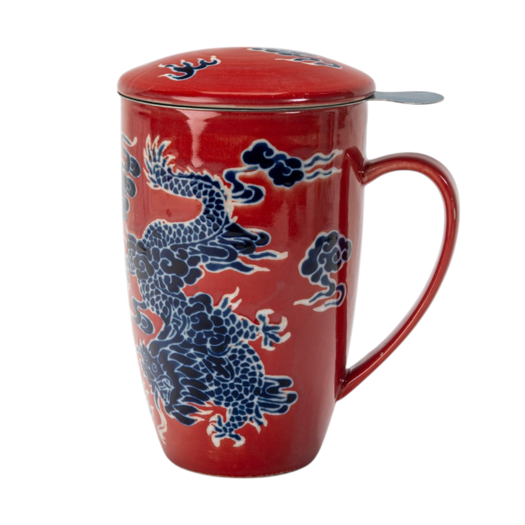 Oriental Dragon Design 15oz Tea Mugs with Lid and Infuser for Loose Leaf Tea (4/32)