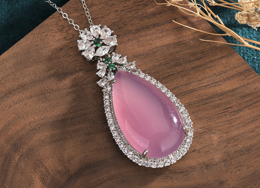 Big Pink Drop Jade Necklace