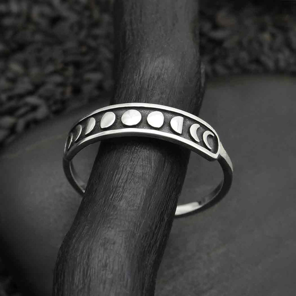 Sterling Silver or Bronze Moon Phases Ring: Recycled Sterling Silver / 11