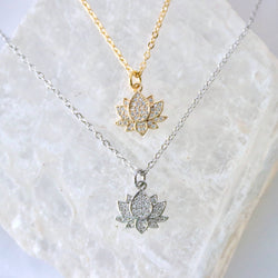 CZ Lotus Necklace: Gold