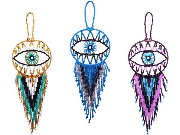 Round Beaded Evil Eye Dream Catcher Hanging Ornament