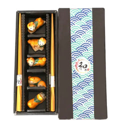 5pc Chopsticks and Shiba Inu Chopsticks Rest Gift Set