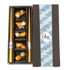 5pc Chopsticks and Shiba Inu Chopsticks Rest Gift Set