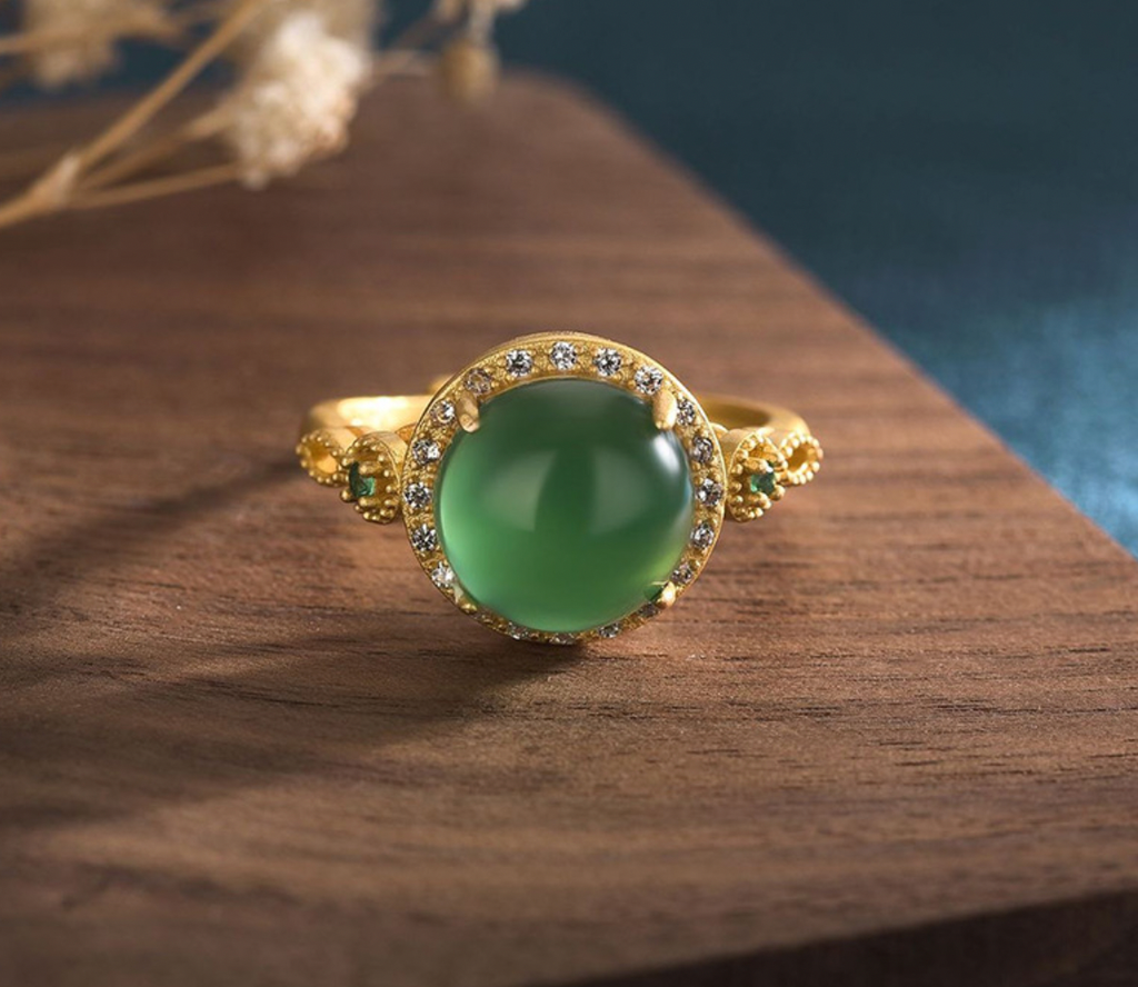 Jade Stylish Open Ring With Crystal Crown