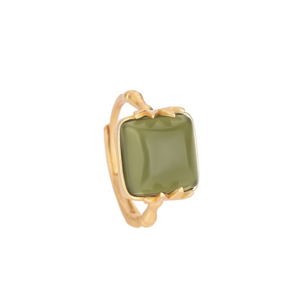 Golden Bambbo Over Jade Open Ring
