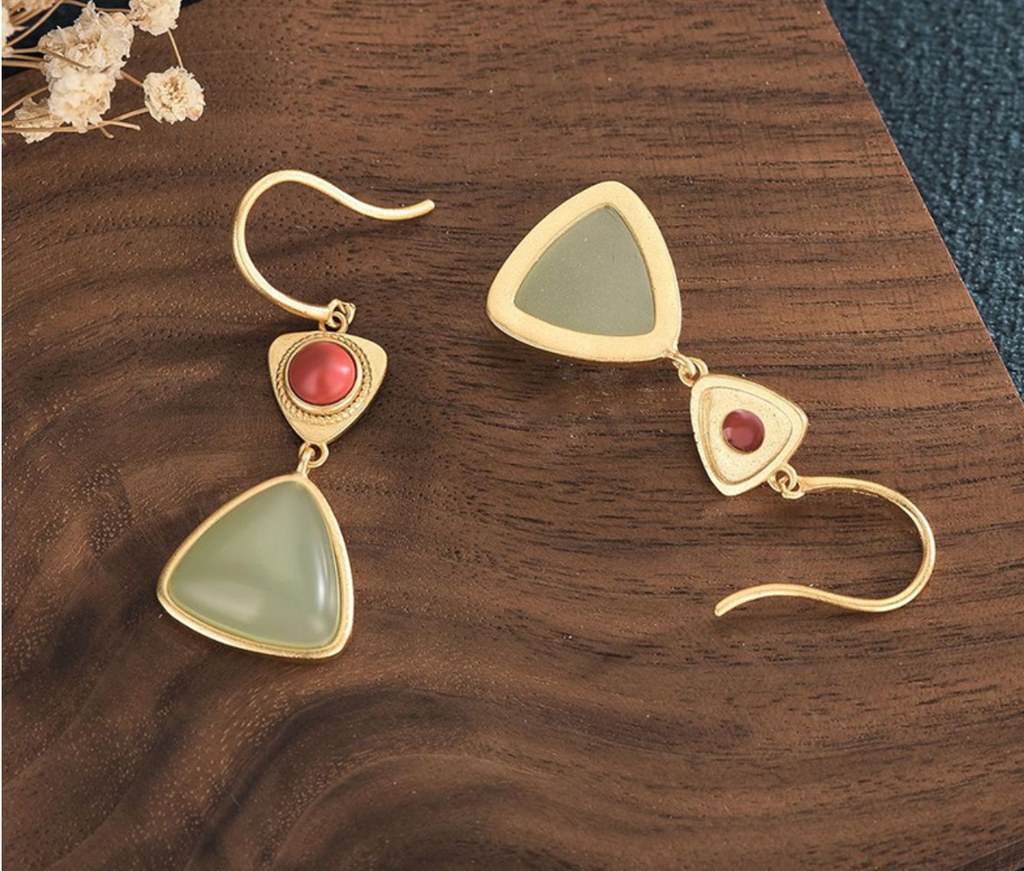 Triangle Shaped Jade Earrings