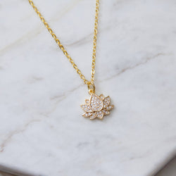 CZ Lotus Necklace: Gold