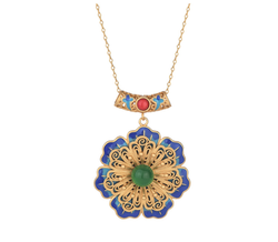 Detailed Blue Enamel Flower Necklace