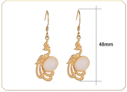 Golden Peacock Over Jade Earrings