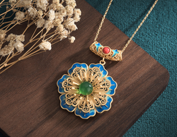 Detailed Blue Enamel Flower Necklace