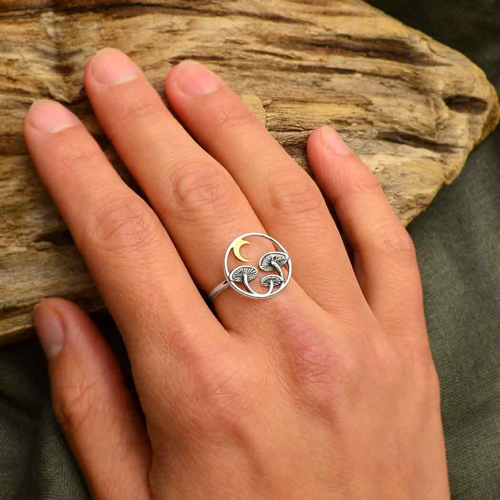 Sterling Silver Mushroom Ring with Bronze Moon: 10