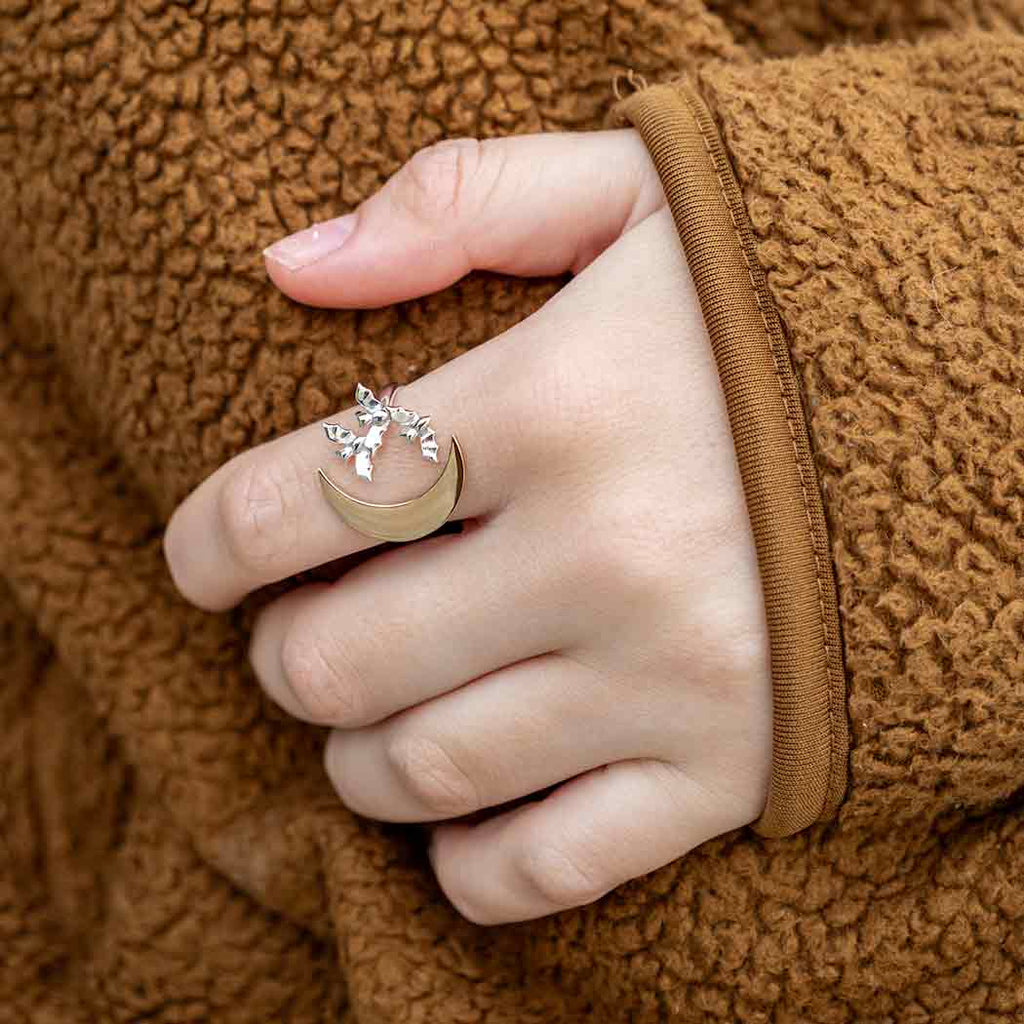 Mixed Metal Adjustable Bat Cluster and Moon Ring