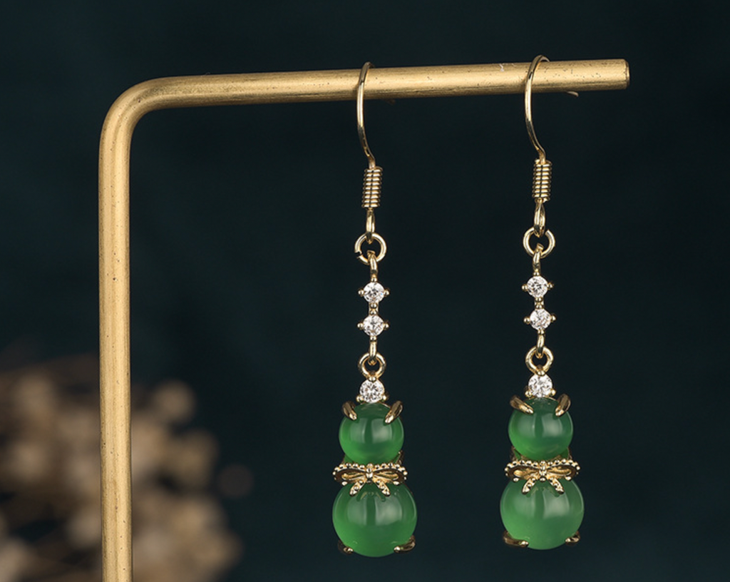 Jade Guard With Crystals Earrings