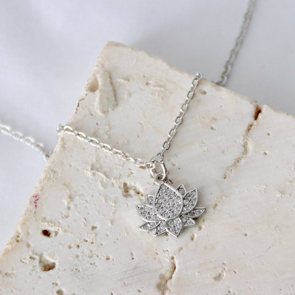 CZ Lotus Necklace: Gold