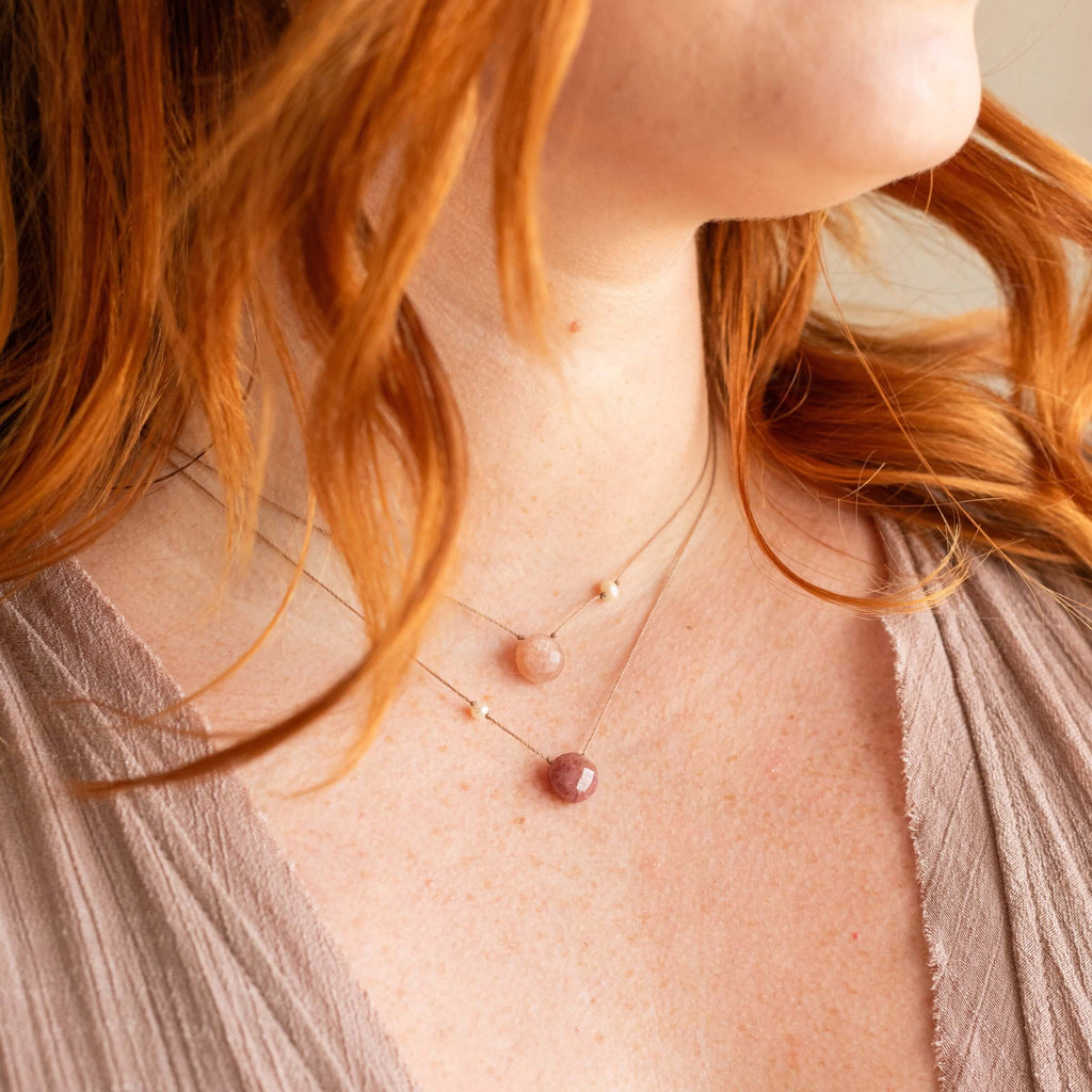 Peach Moonstone & Pearl Goddess Necklace for You Are Cherish
