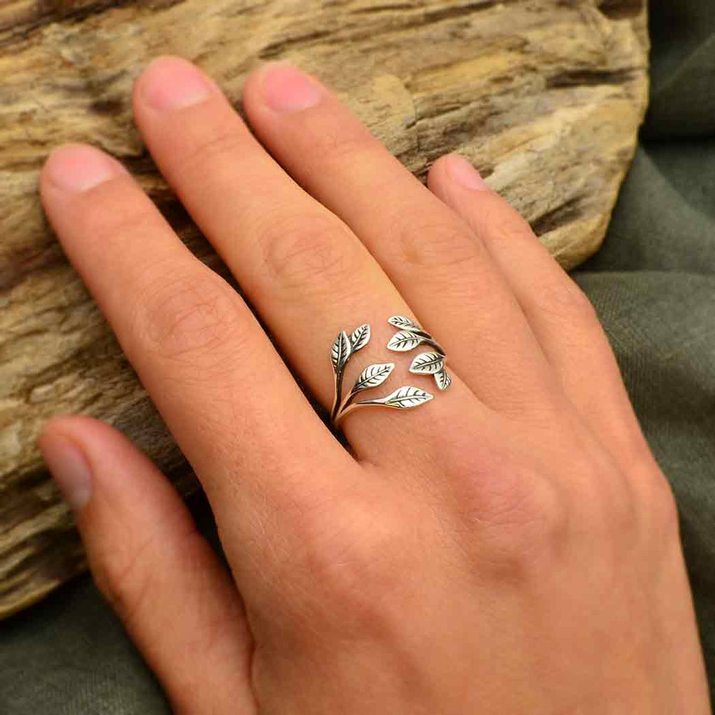 Sterling Silver or Bronze Leaf Cluster Adjustable Ring: Bronze