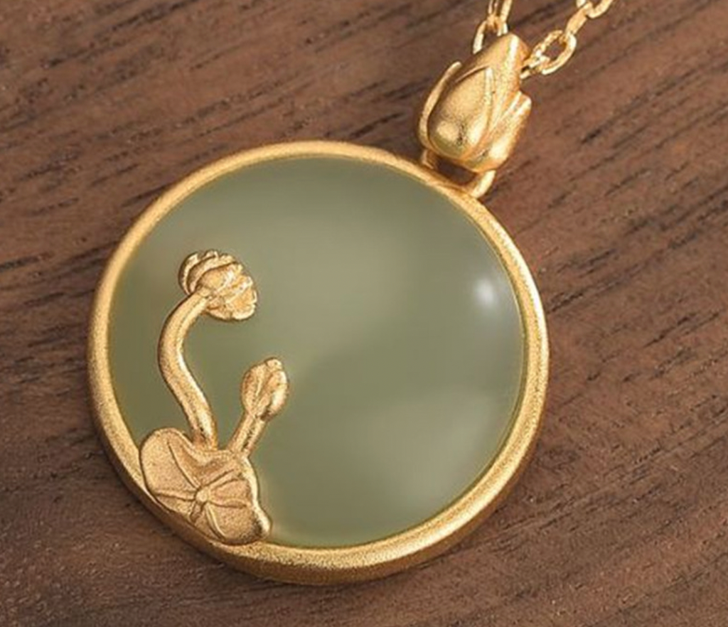 Golden Lotus on Jade Necklace