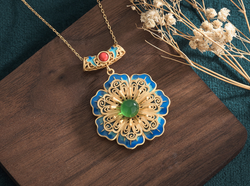Detailed Blue Enamel Flower Necklace