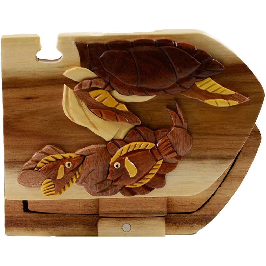 Turtle and Reef Fish - Hand Carved Keepsake Gift Box