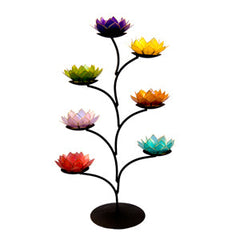 Tree of Life Capiz Lotus Tea Light Stand Set - Gemstone