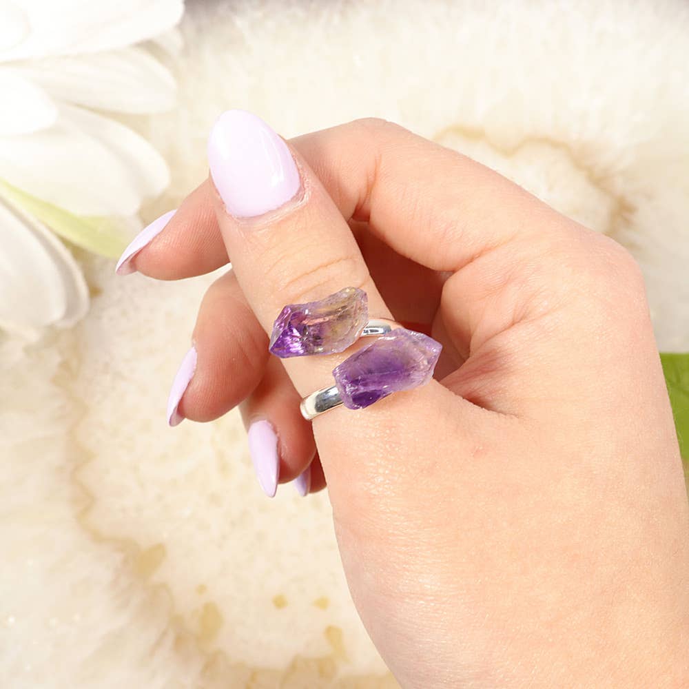 Amethyst Ring (Adjustable) | Amethyst Point Silver Plated