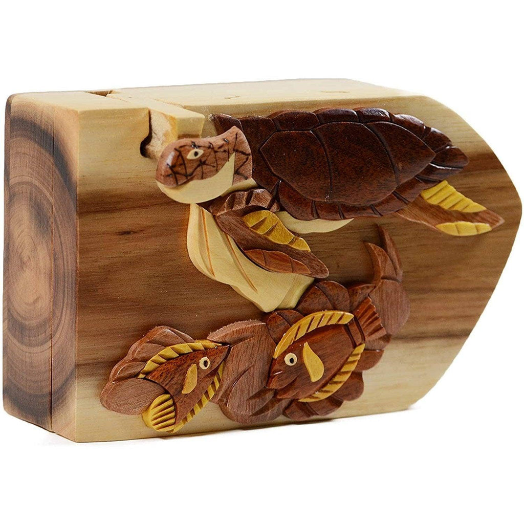 Turtle and Reef Fish - Hand Carved Keepsake Gift Box