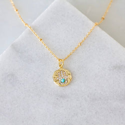 Turquoise and CZ Hamsa Necklace
