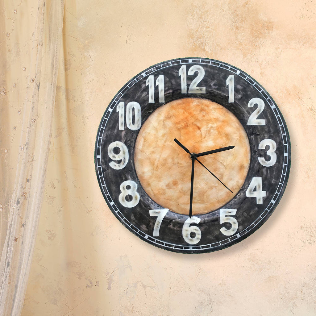 Clock Wall Decor With Black Rim, Compressed Capiz, Indoor