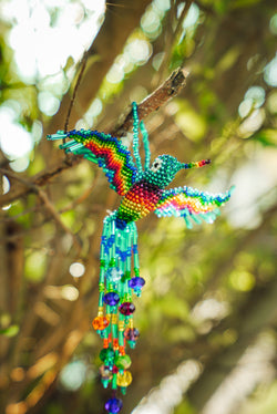 Beaded Hummingbird Figurine Seed Bead Fringe Dangle Ornament
