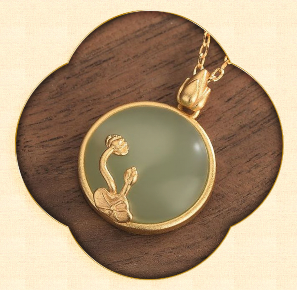 Golden Lotus on Jade Necklace