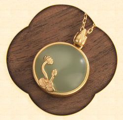 Golden Lotus on Jade Necklace