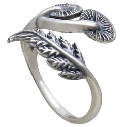 Sterling Silver Mushroom and Fern Bypass Ring