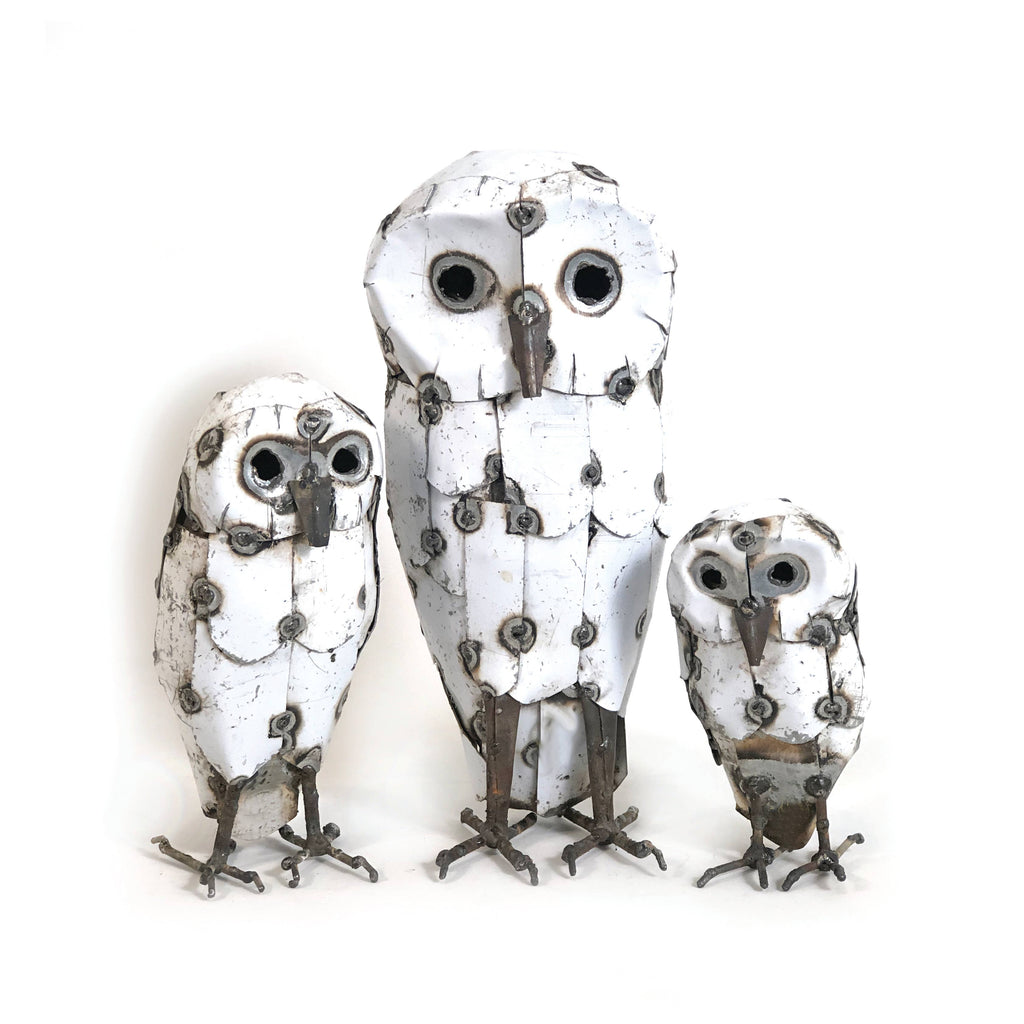 Snowy White Owls Recycled Metal: L