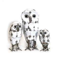 Snowy White Owls Recycled Metal: L