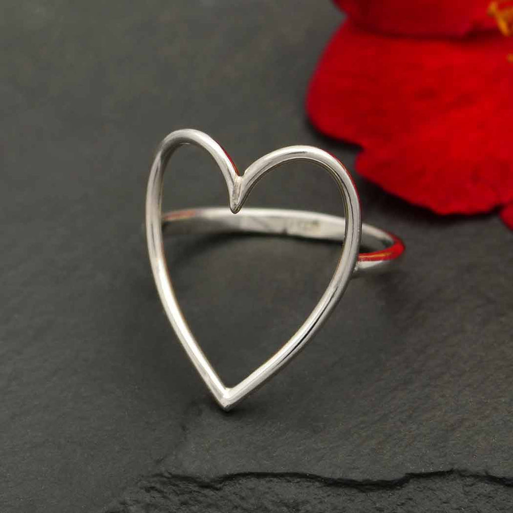 Sterling Silver Large Wire Heart Ring: 5