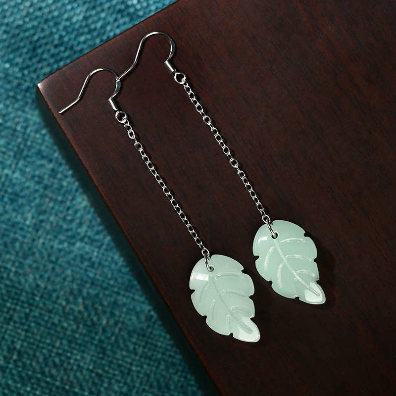 Green Leaves Jade Earrings