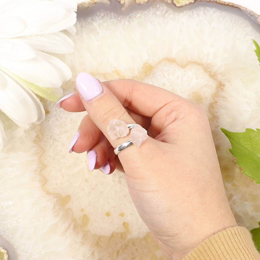Rose Quartz Ring (Adjustable) | Rose Quartz Silver Plated
