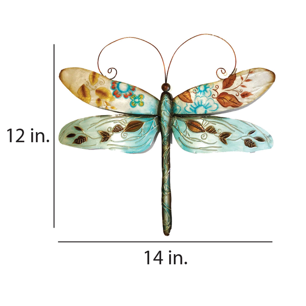 Dragonfly Wall Decor Blue And Pearl, w/ Capiz, Outdoor Safe