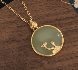 Golden Lotus on Jade Necklace