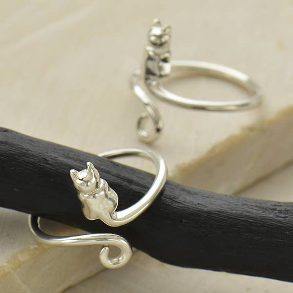 Sterling Silver Cat Ring - Adjustable Ring