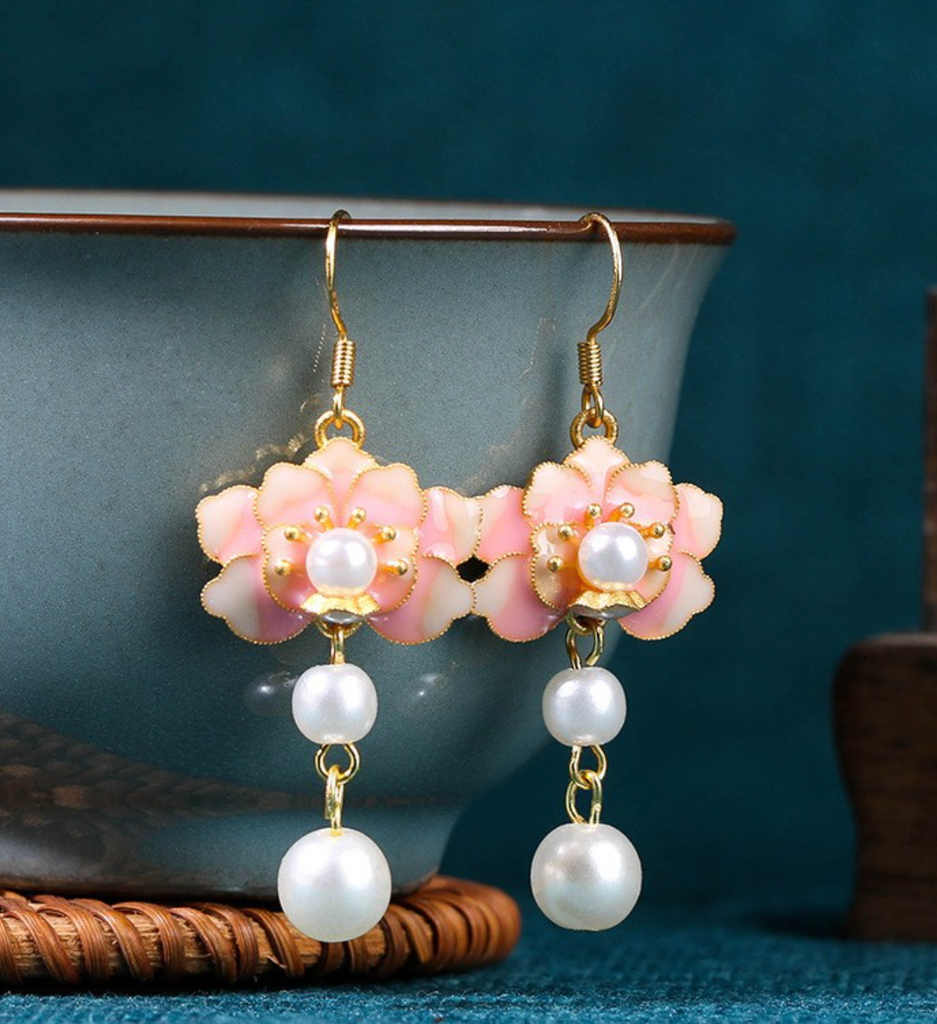 Romantic Pink Enamel Earrings